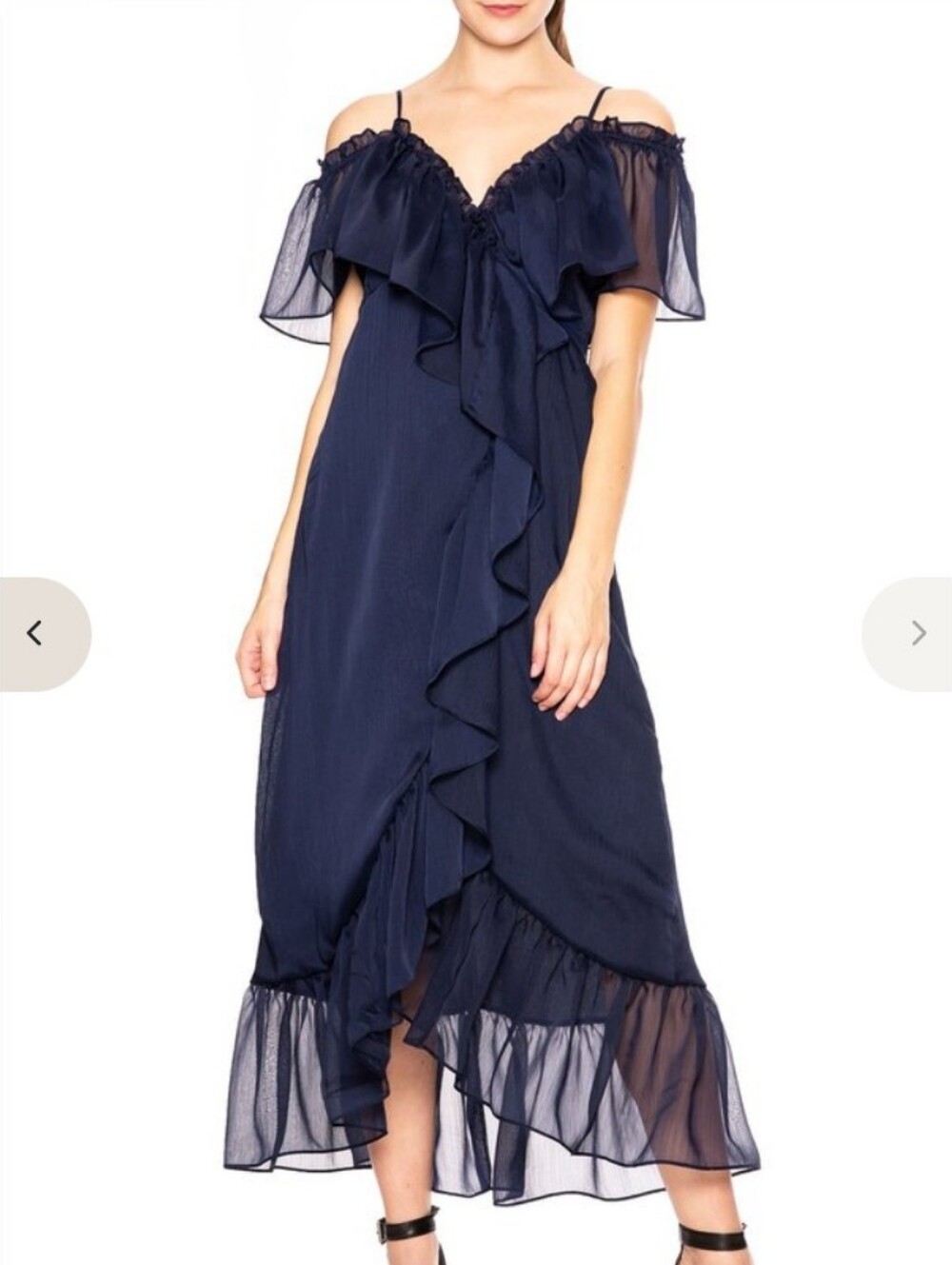 Gorgeous Off The Shoulder Or Not Navy Ruffly Dress